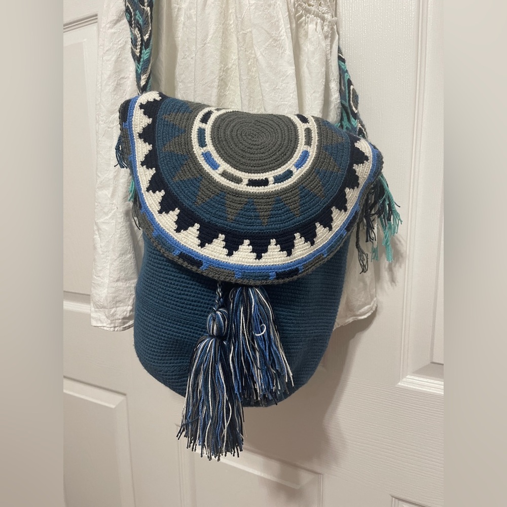 Blue Mochila with Patterned Flap & Strap brand new missing tag